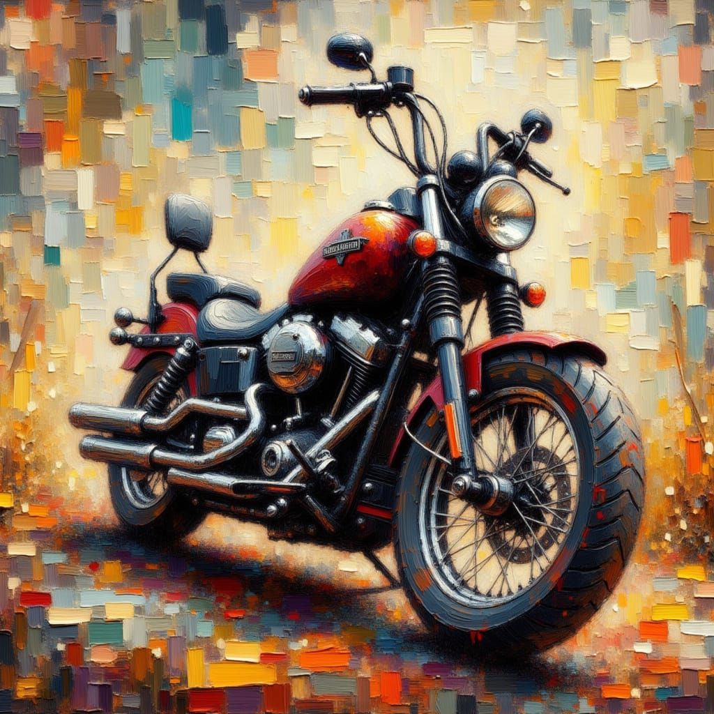 Harley Davidson Motorcycle in Oil and Grunge Art Style