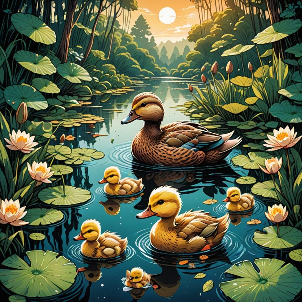 Sleek Comic Book Ducklings with Doting Dads
