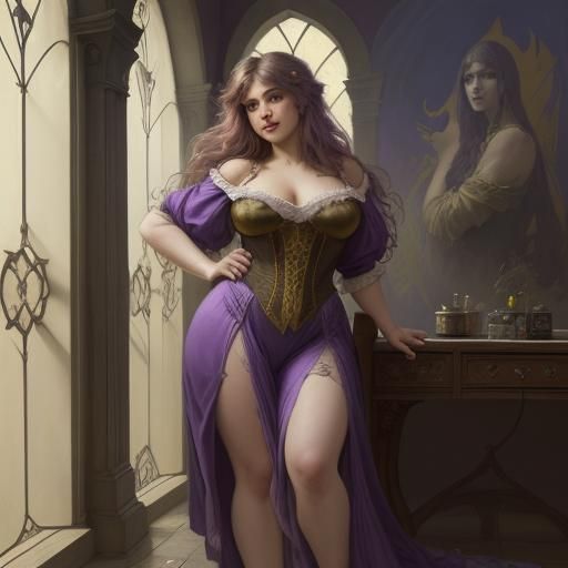 Curvy Woman Writing on Wall: Dark Fantasy Concept Art