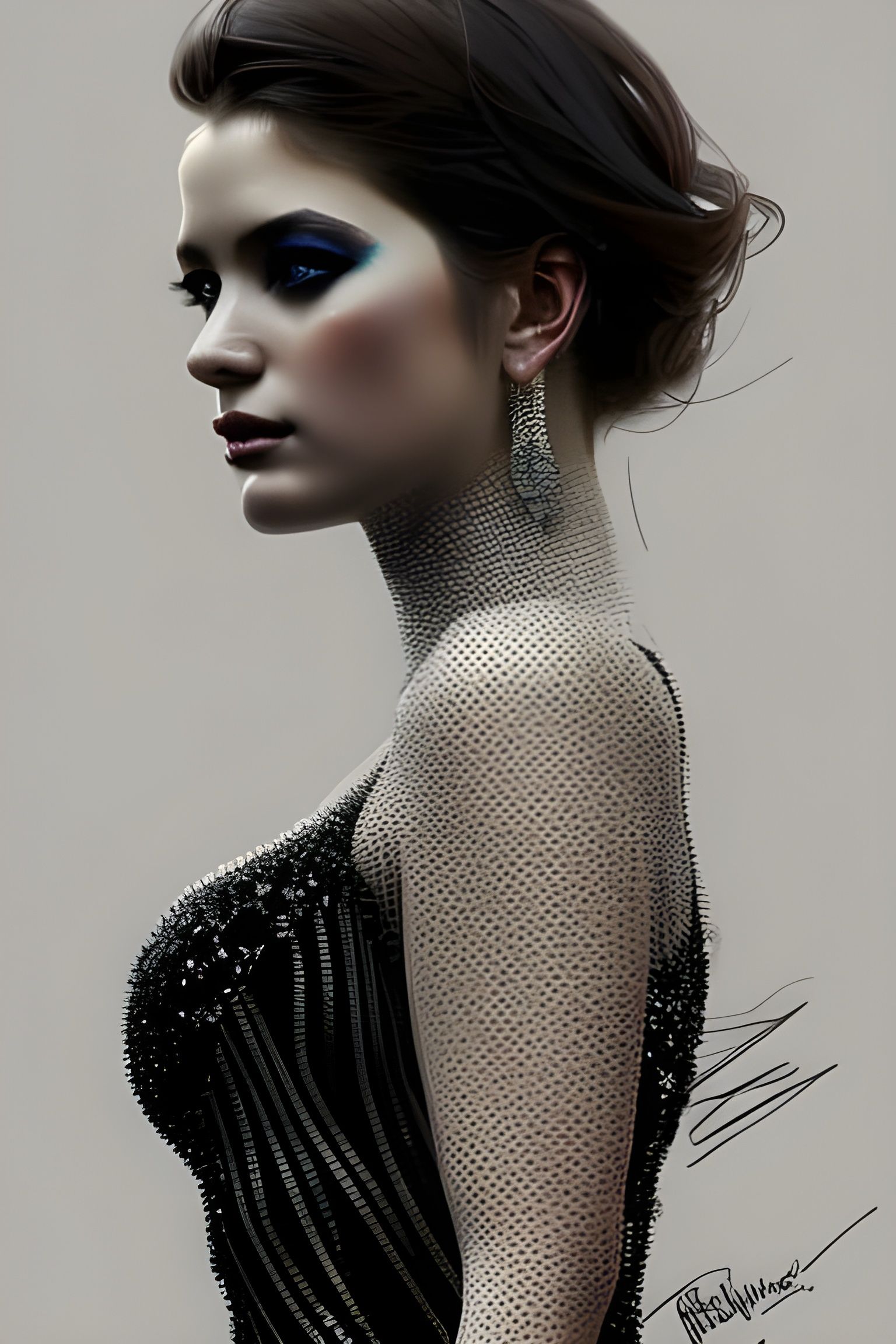 Woman in Black Sequined Dress, Detailed Portrait