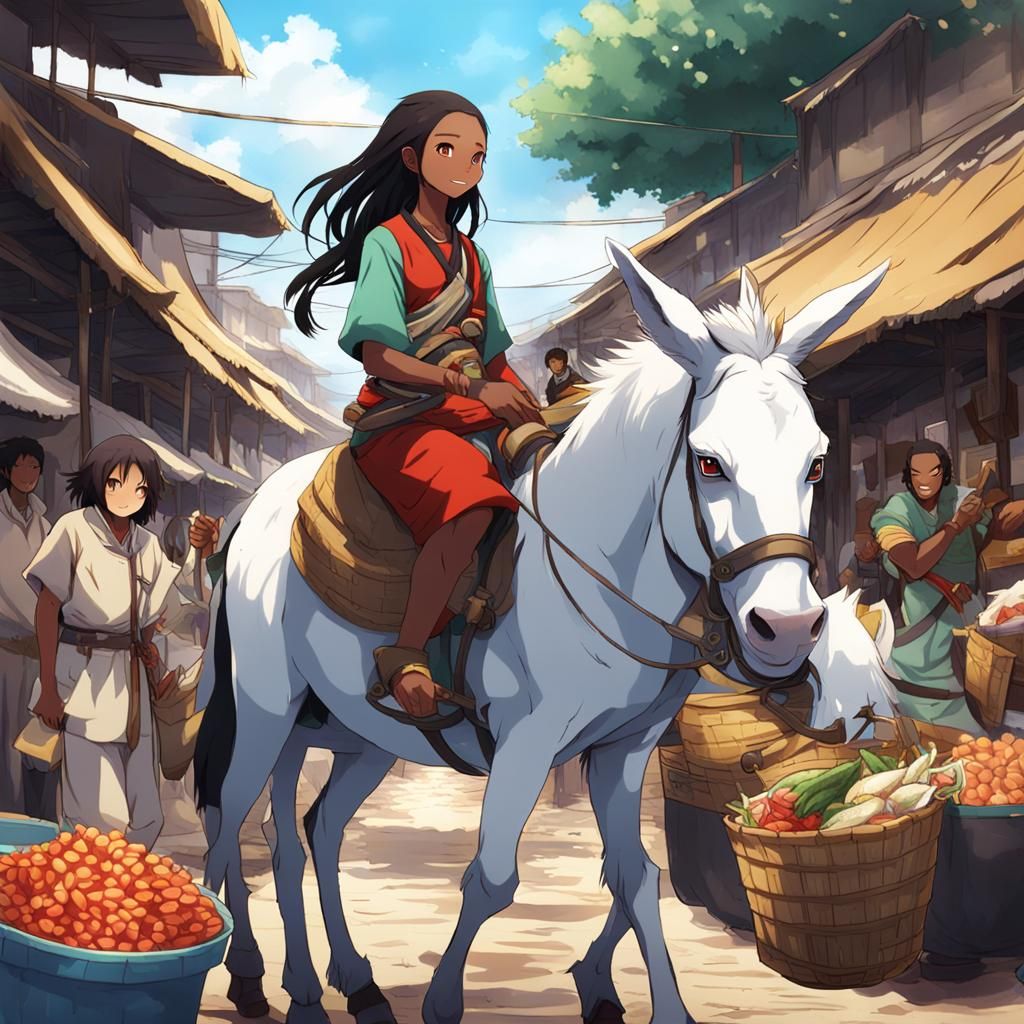Woman Explorer in Fish Market, Anime Style