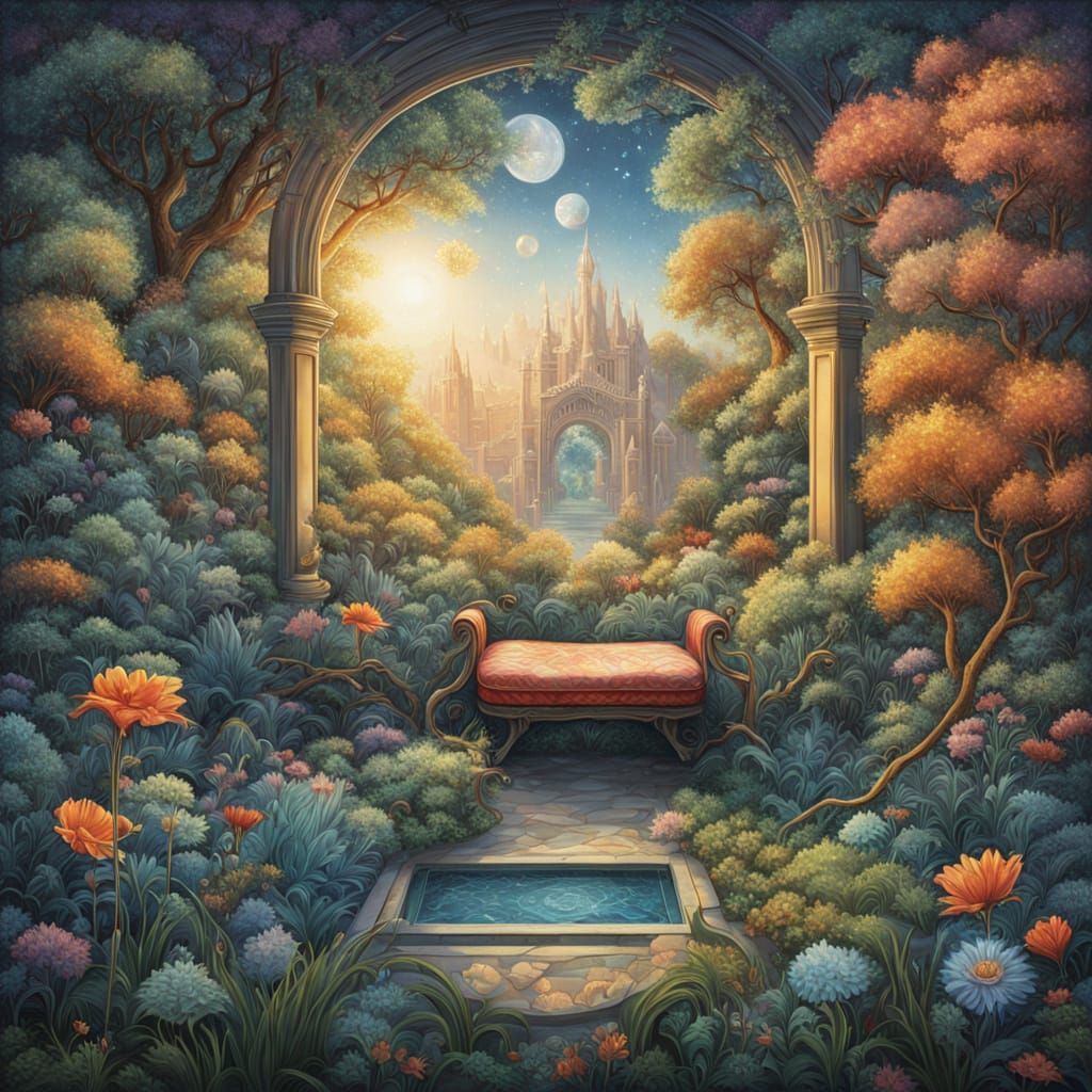 Holographic Garden Sunrise with Ethereal Glow