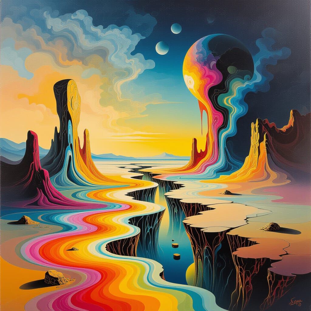 Melting Dreamscape in Surrealist Oil Painting