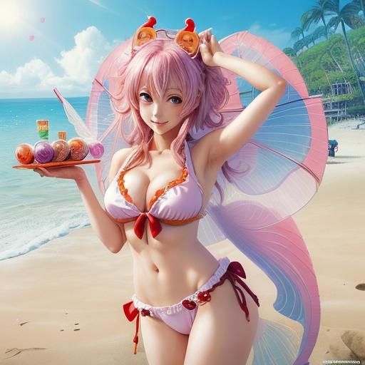 Anime Fairy Beach Scene in Japanese Manga Style