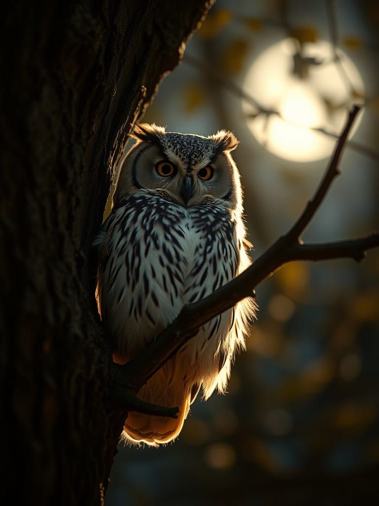 Mystical Owl Basks in Soft Moonlight