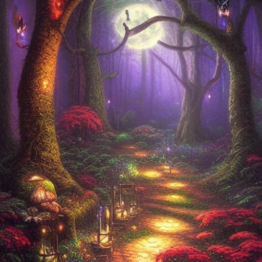 Moonlit Fairy Forest Path in Ethereal Style