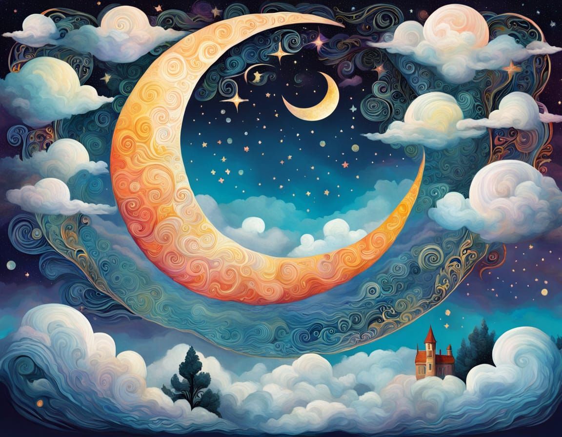 Surreal Moonlit Dreamscape in Vibrant Colors