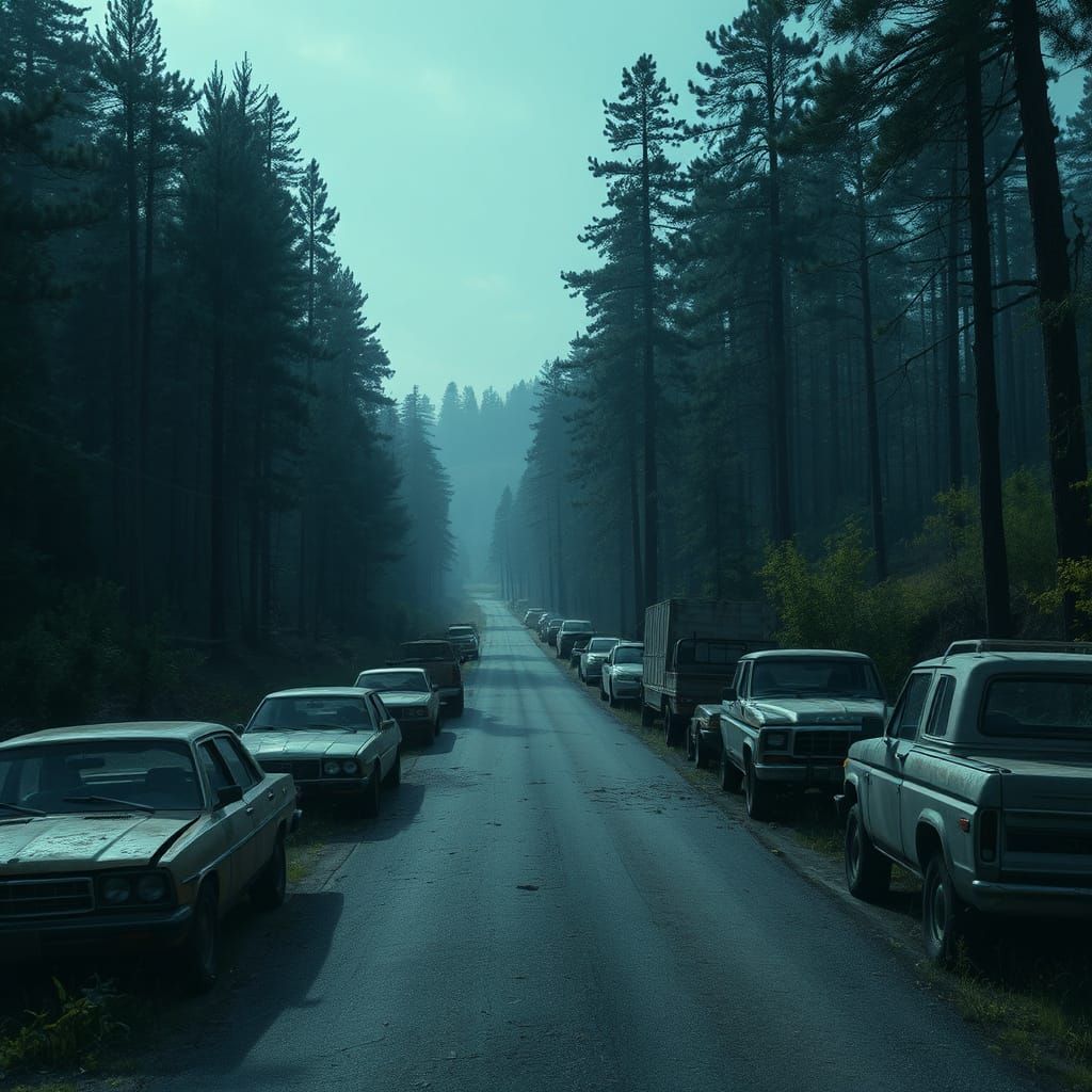 Abandoned Road: Dark Fantasy Scene of Decay