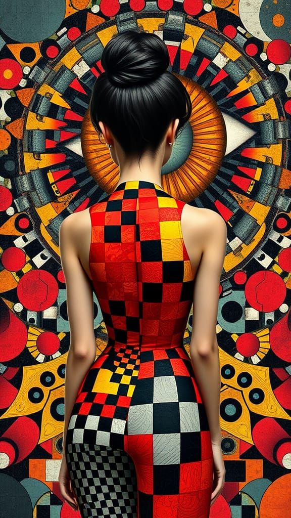 Hyperrealistic Abstract Female Figure in Vibrant Fractalized...