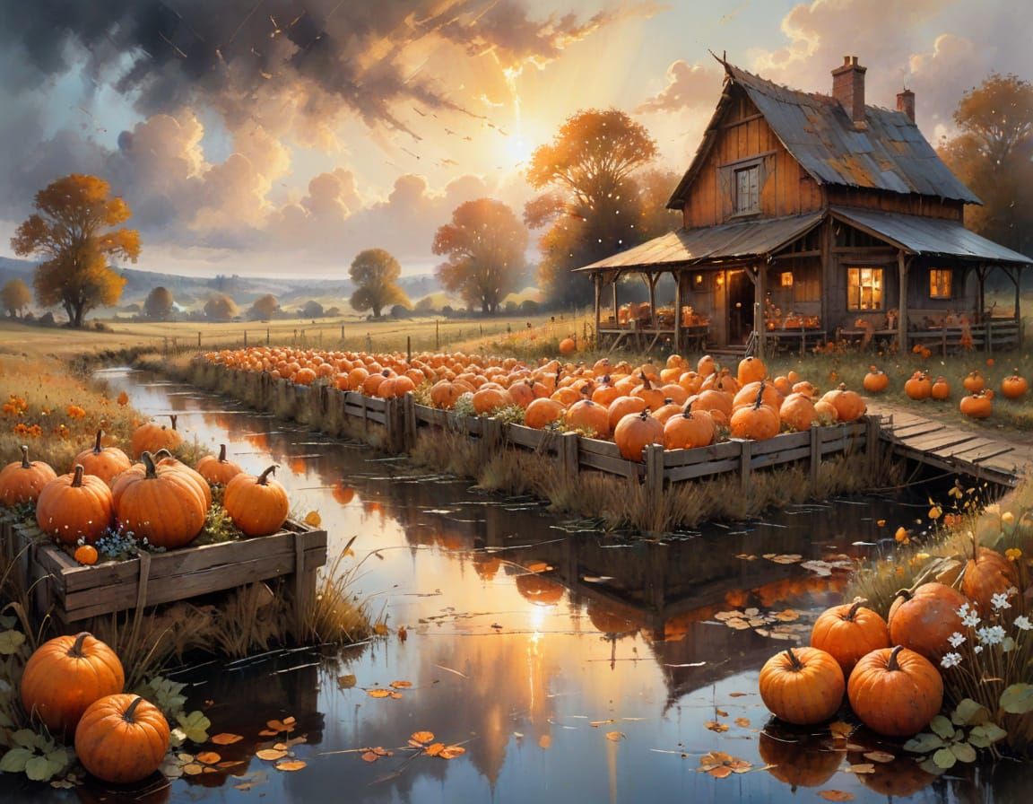 Harvest Market Morning: Autumn Bounty in Golden Light