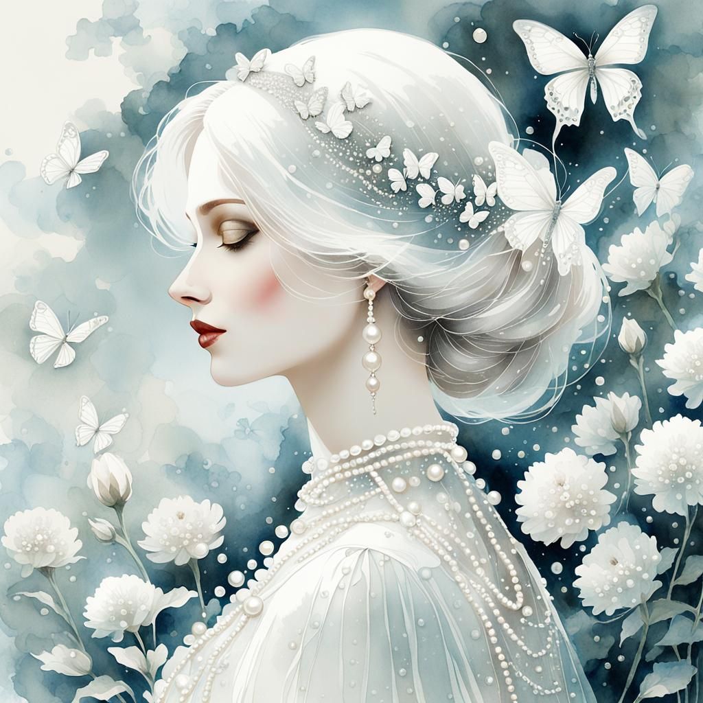 Ethereal Girl Portrait in Monochromatic Watercolour Art
