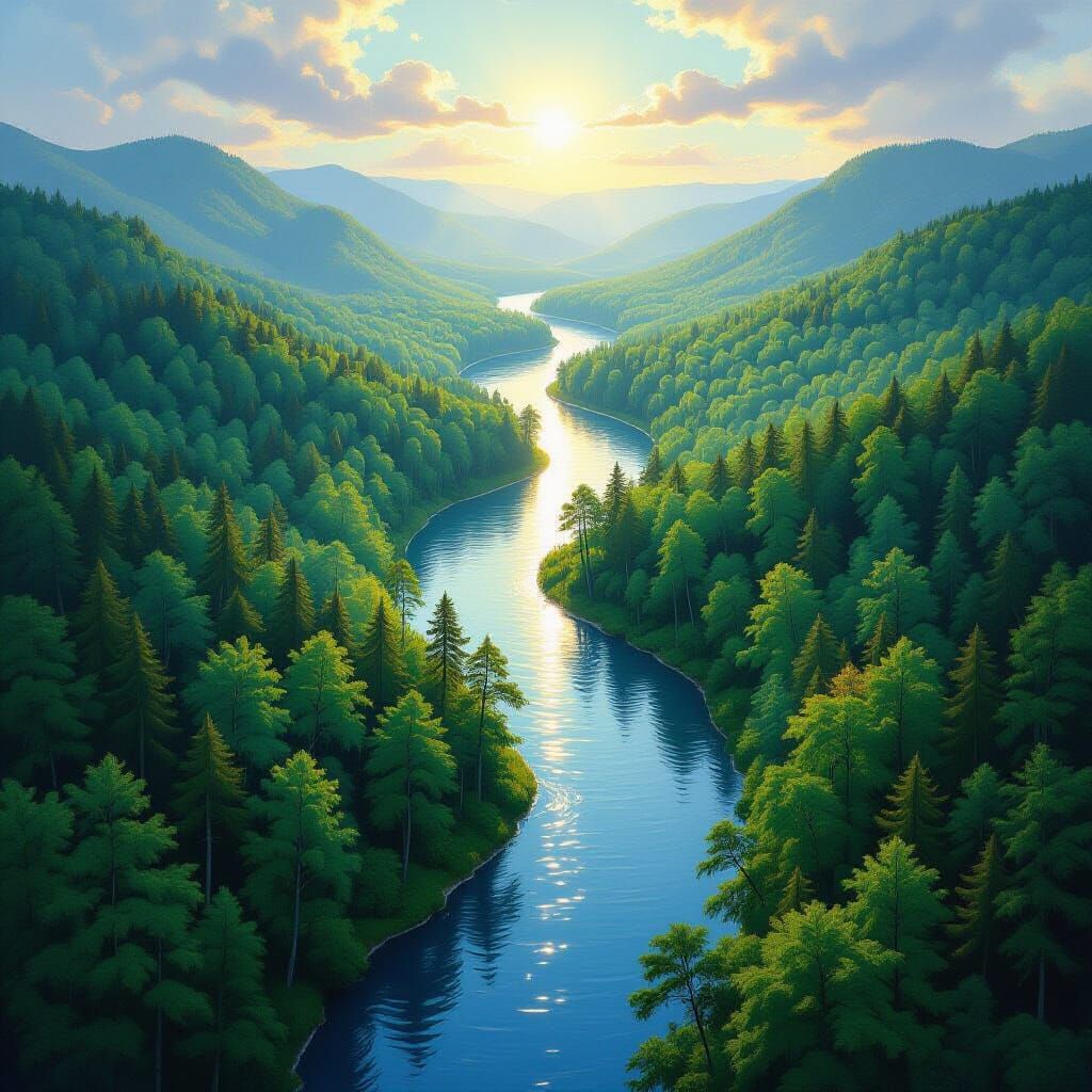 Bird's-Eye View of River Through Forest