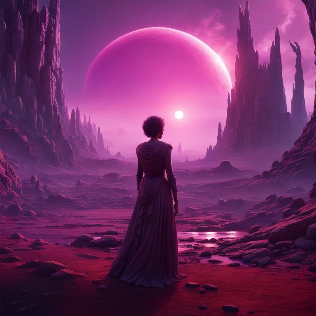 Purple Sunrise on Alien Planet: Fantasy Concept Art