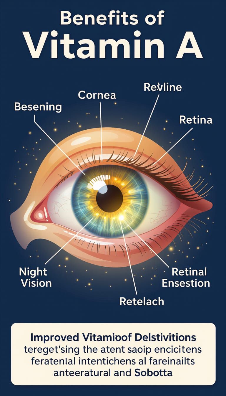 Vitamin A Eye Health Benefits: Glowing Cornea & Retina Diagr...