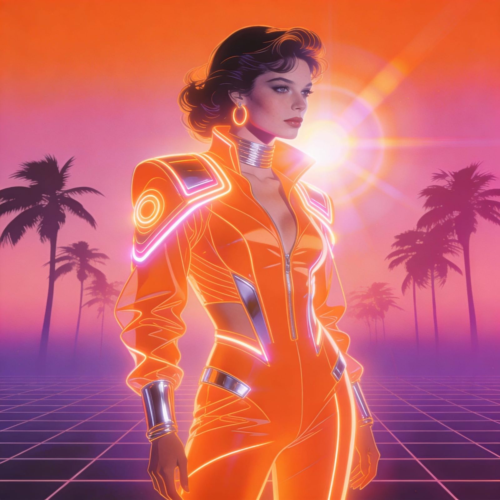 Retro-Futuristic Woman in Vaporwave Glow