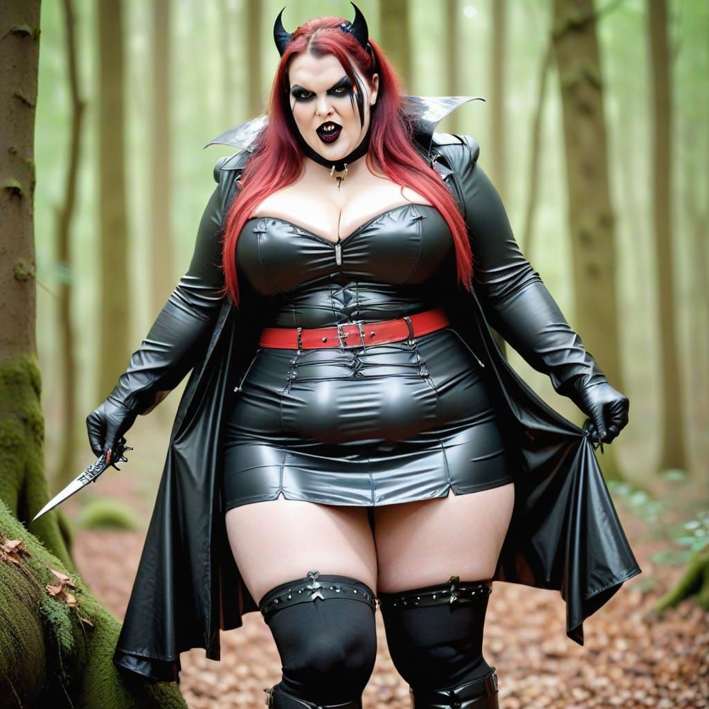 Voluptuous Vampire in Woodlands, Gothic Pinup Art