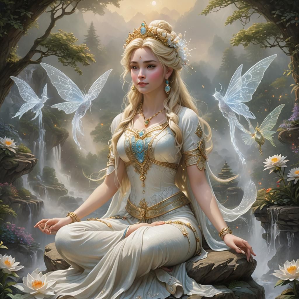 Blonde White Tara in Ethereal Fantasy Style