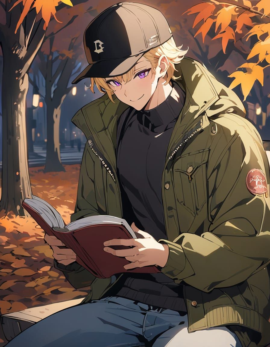 Cel-Shaded Bishounen Reads Under Midnight Stars
