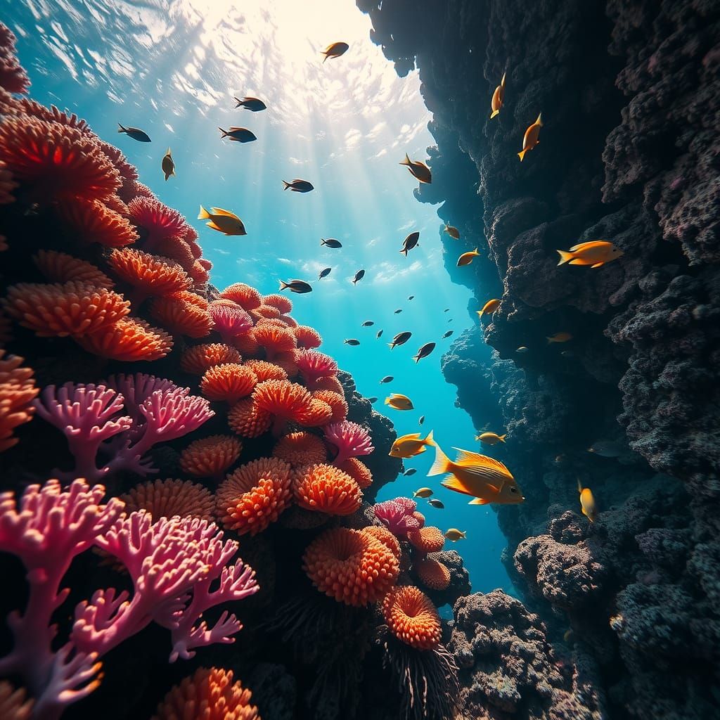 Vibrant Coral Reef Ecosystem in High-Contrast Photo