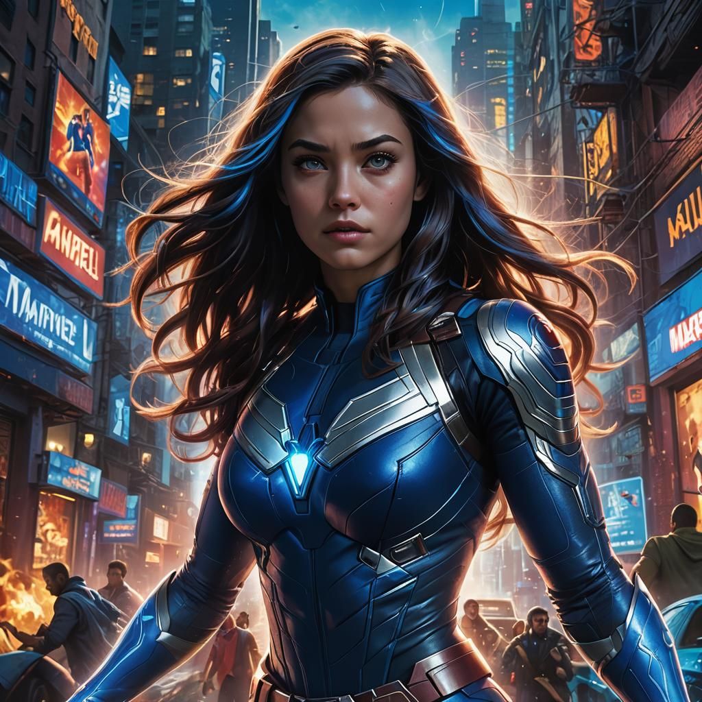 Exuberant Superheroine Close-Up in Neon Colors