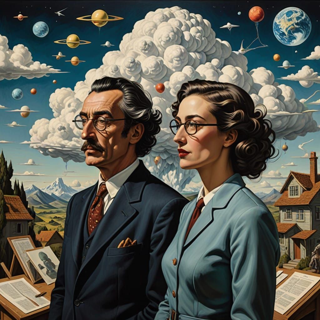 Two Scholars Ponder a Math Equation in a Dreamlike Atmospher...