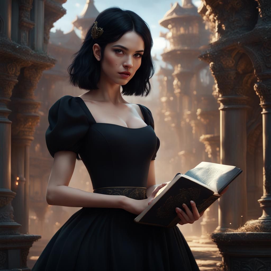 Girl with Book: Detailed Matte Painting in Fantasy Style
