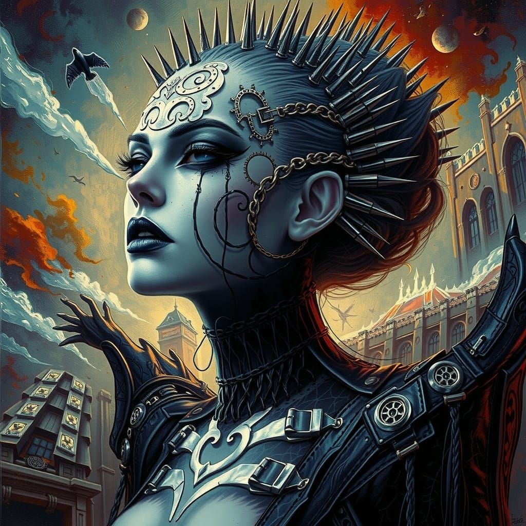Gothic Horror Pinhead-Inspired Woman in Dark Fantasy