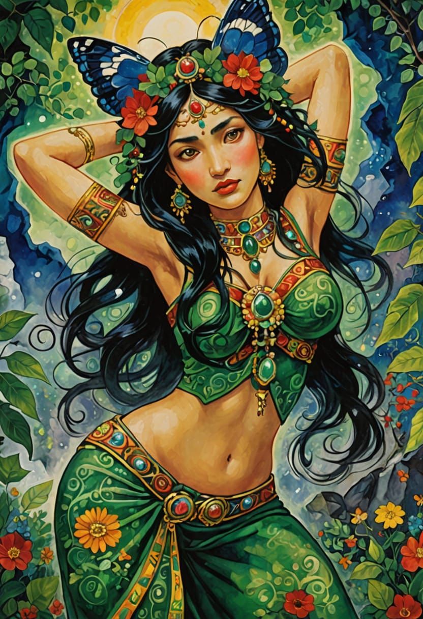 Ancient Mesoamerican Goddess in Regal Aztec Attire