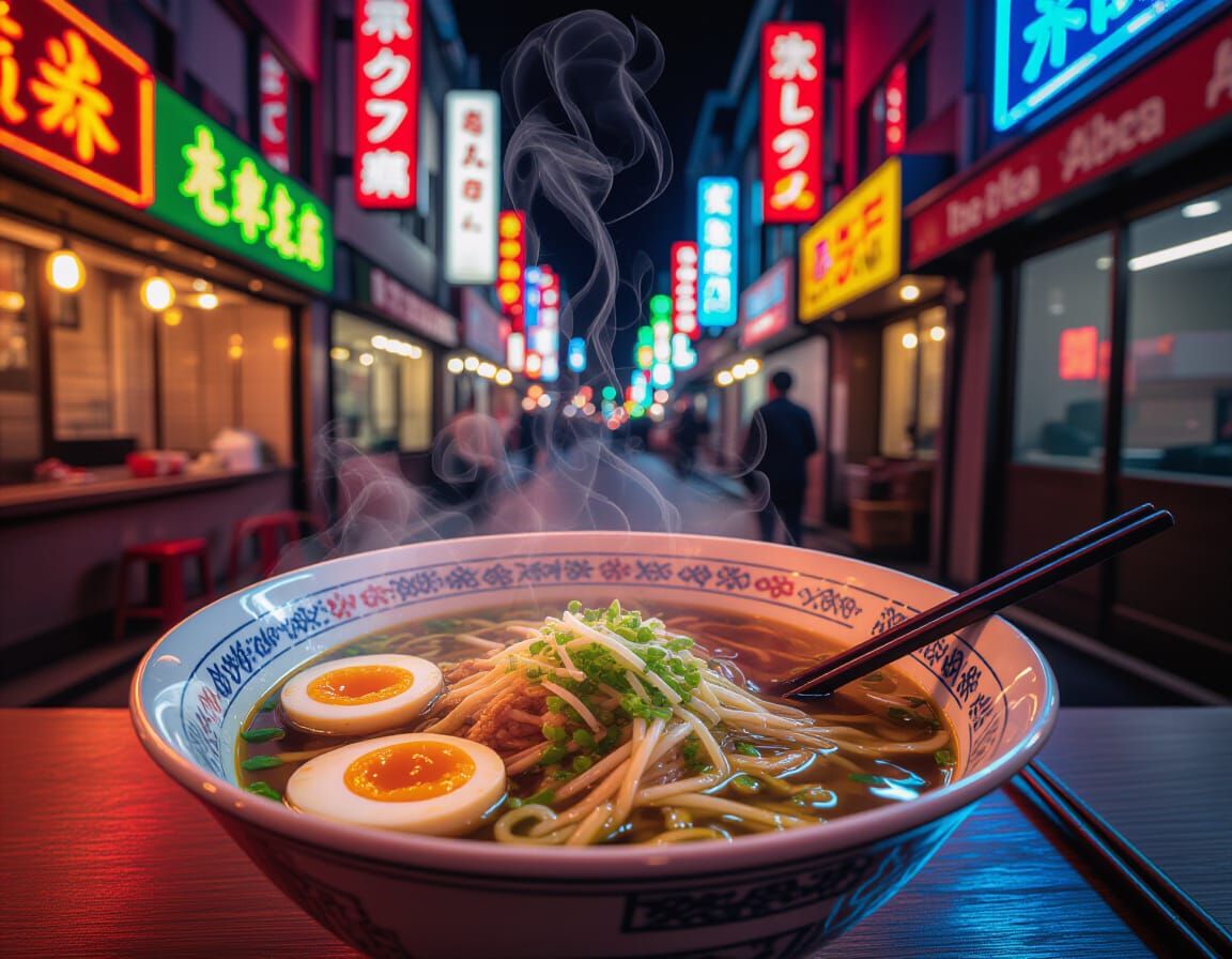 Neon Ramen: Street Food Photography in Hopper Style