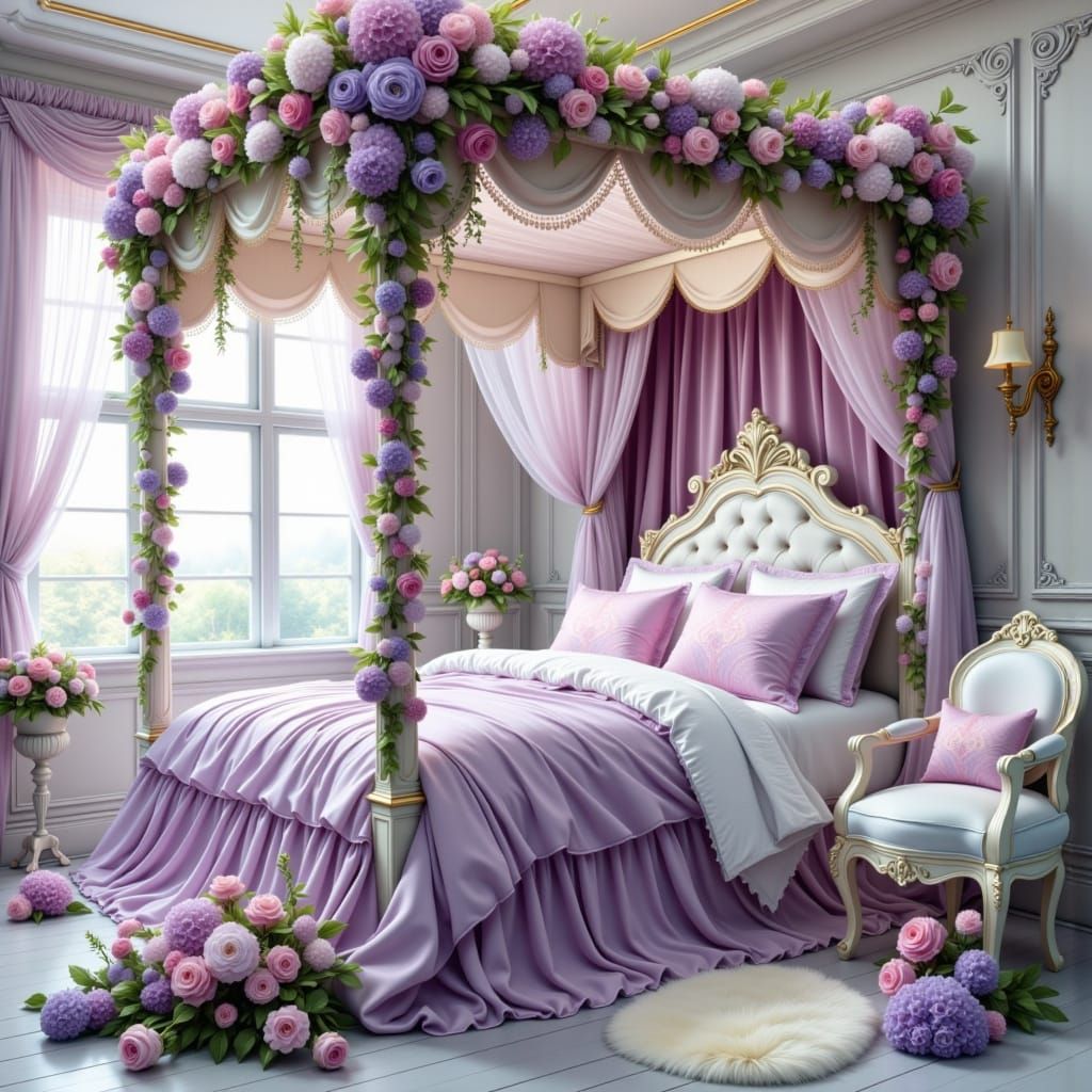 Romantic Fairy-Tale Bedroom with Floral Canopy Bed