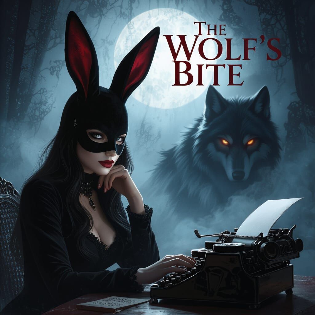 Mysterious Woman in Rabbit Mask with Wolf Silhouette
