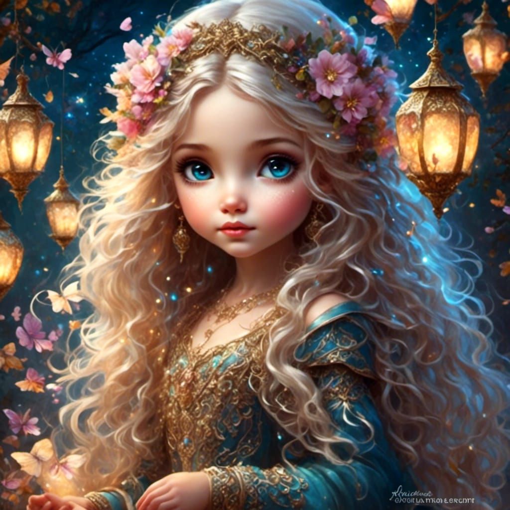 Enchanted Fairy Girl with Cosmic Lanterns in 3D