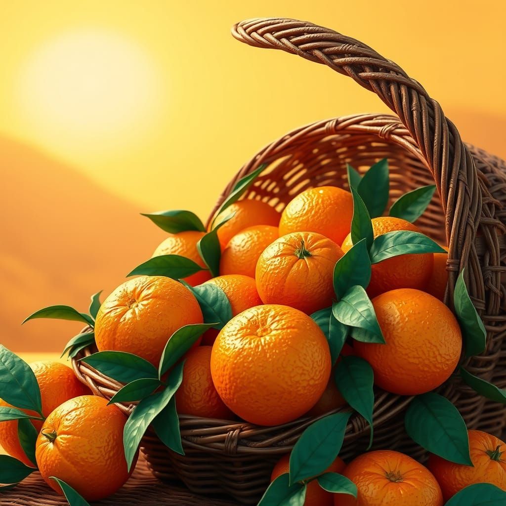 Vibrant Oranges in a Sun-Kissed Wicker Basket