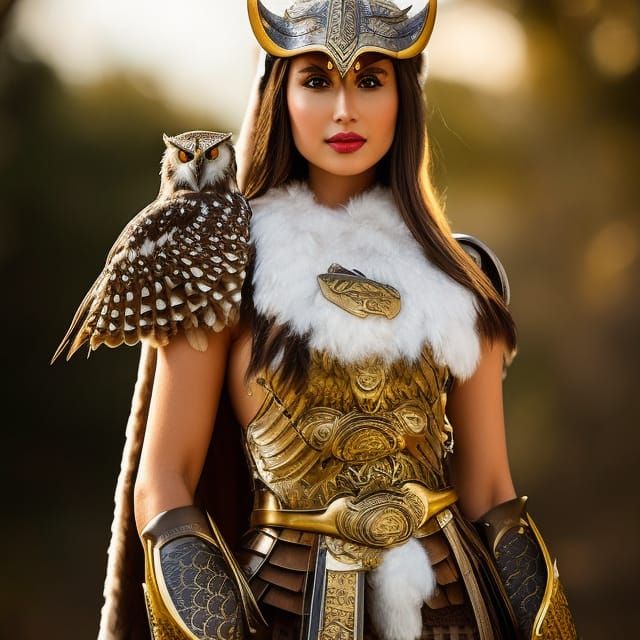 Owl Warrior: Ancient Greek Goddess in Intricate Armor