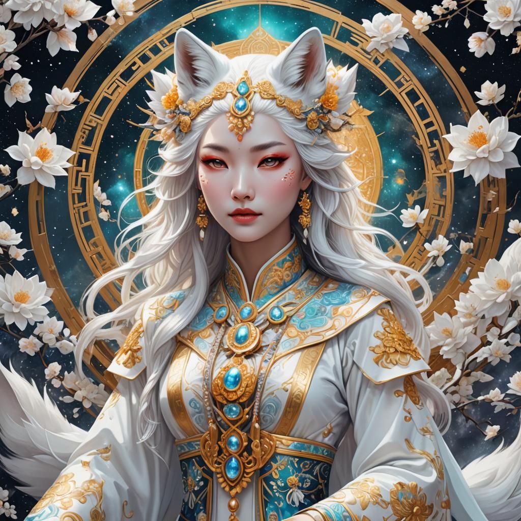 White Fox Goddess in Traditional Chinese Clothes