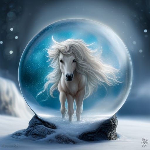 Unicorn in Snow Globe: Ethereal Fantasy Art