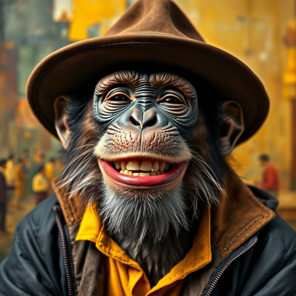 Laughing Monkey in Naive Expressionist Abstract Style