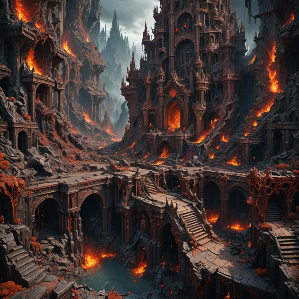 Detailed Matte Painting of Hell in Unreal Engine 5