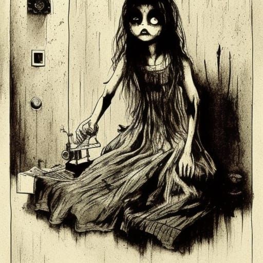 Scary Horror Girl with Music Box, Manga Style