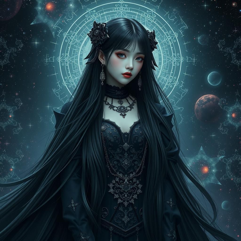 Gothic Geisha in Surreal Sci-Fi Dreamscape