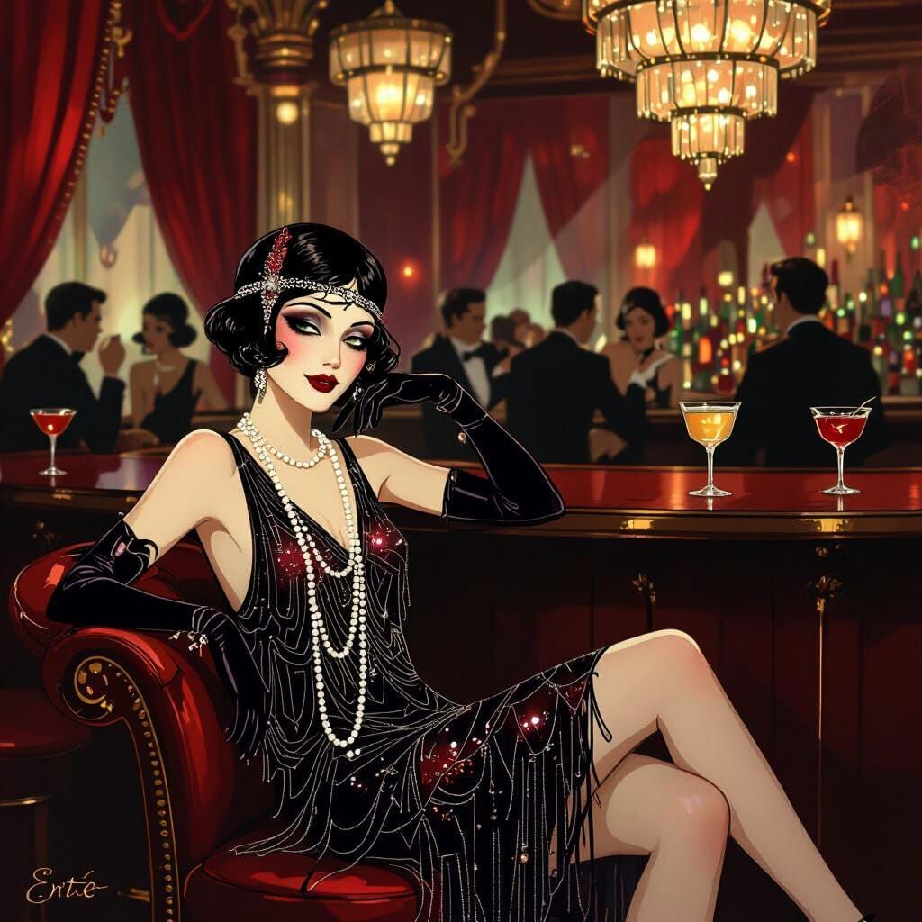 Glamorous Vampire Flapper in Art Deco Bar