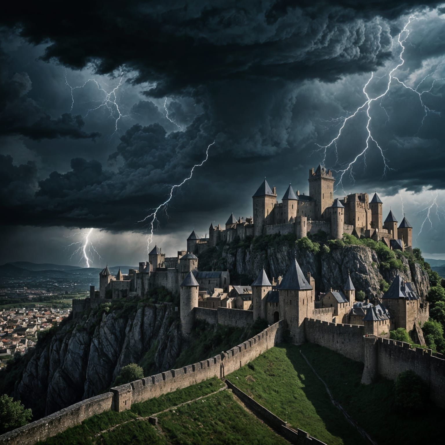 Mystical Storm Descends Upon Carcassonne in Cyberpunk Style