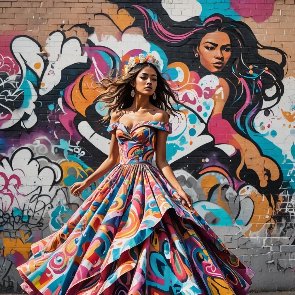 Graffiti Girl in Polychromatic Street Art Style