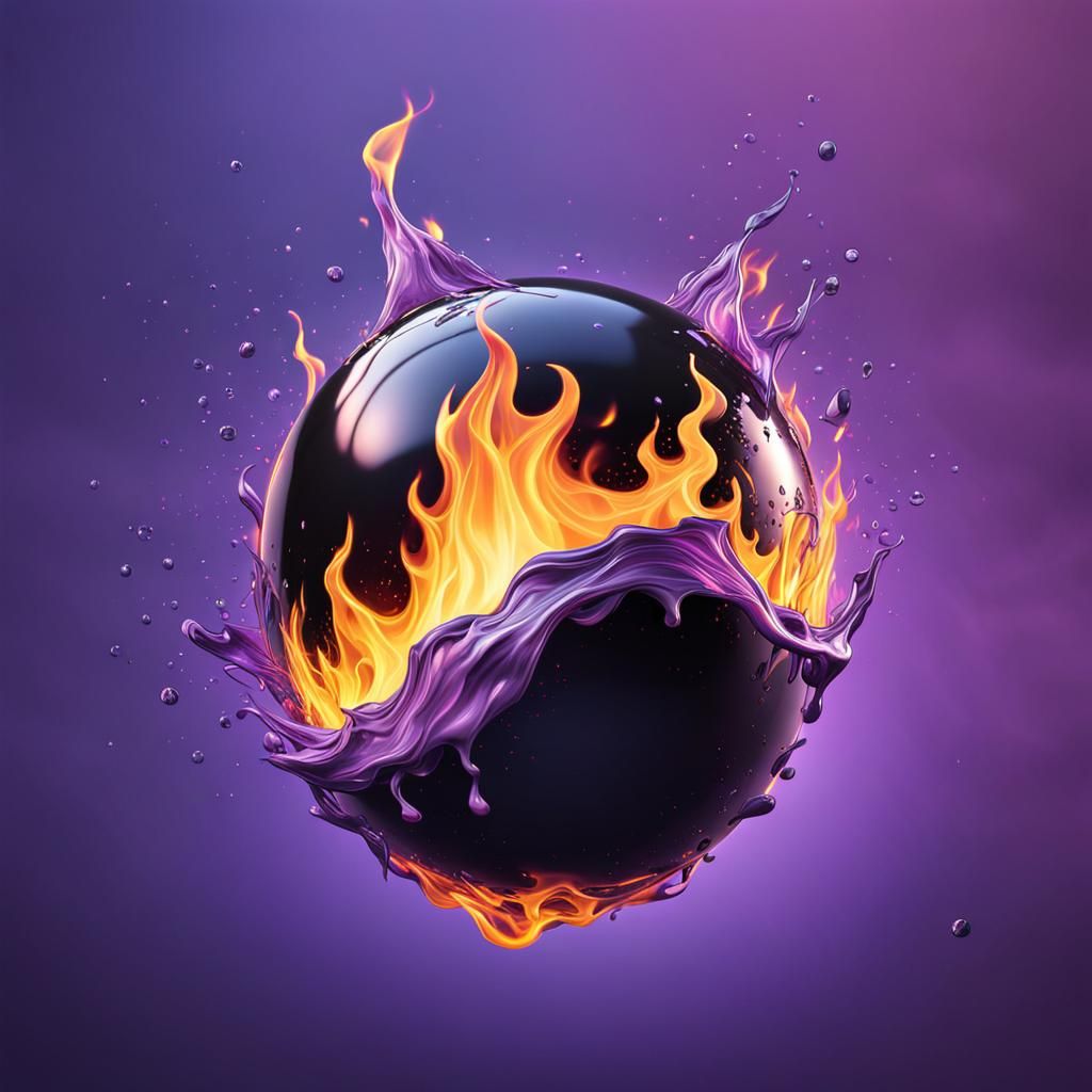 Fiery Sphere Descending Through Violet Sky in Splash Art