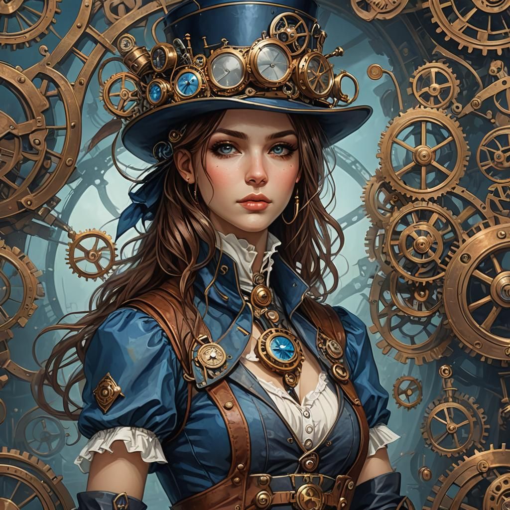 Steampunk Woman with Blue Tones