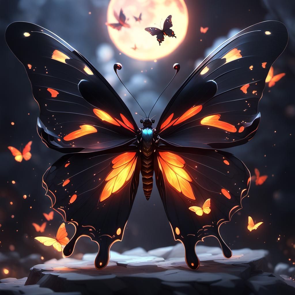 Elegant Black Butterfly in 3D Anime Art