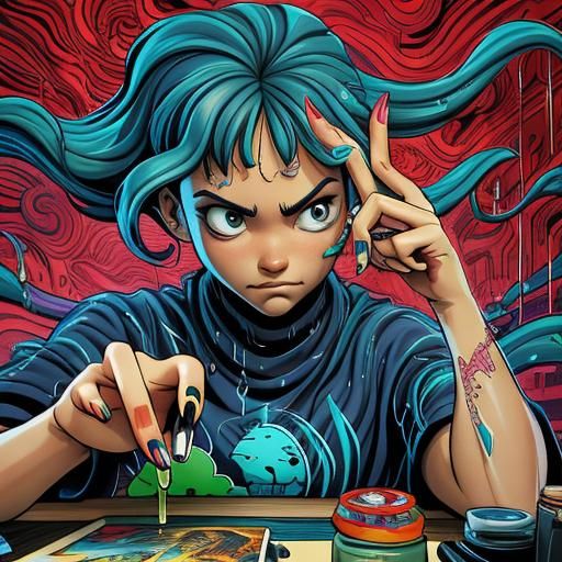 Drippy Nail Art Salon in Comic Book Style