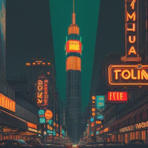 Art Deco Cityscape with Neon Lights