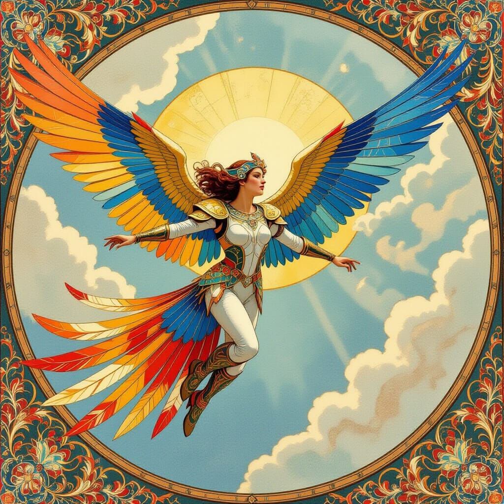 Winged Human in Bird Suit: Gouache Impressionist Style