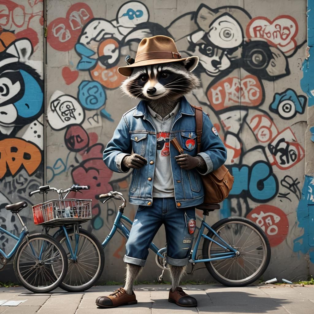 Hipster Raccoon with Vinyl Record in 3D Digital Art